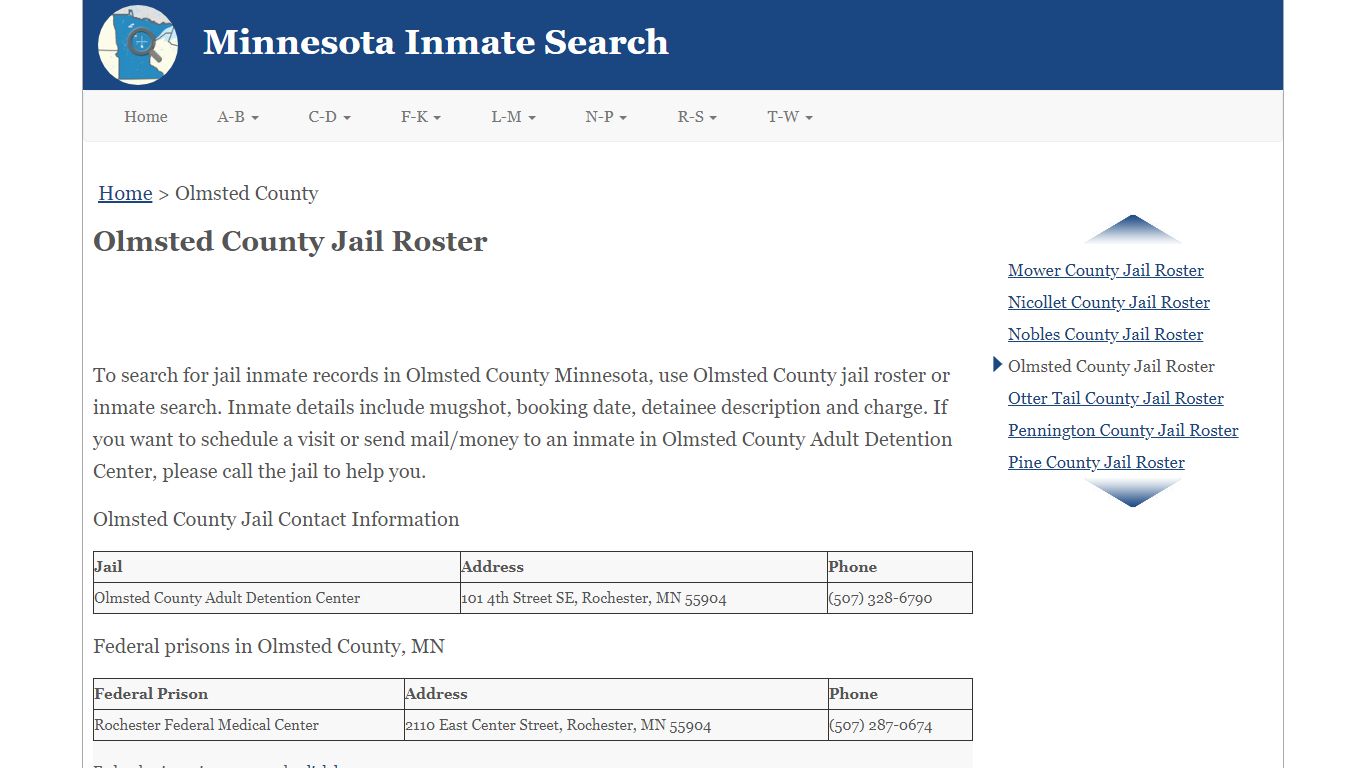 Olmsted County Jail Roster - Minnesota Inmate Search